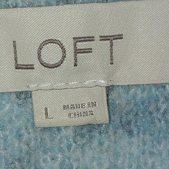 Loft Wool Blend Mock Neck 1/4 Zip Snowflakes Knit Pullover Sweater Size L Blue - Picture 2 of 8